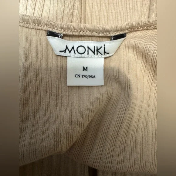 Monki Open Back Top Ribbed Beige Cream Long Sleeve Size Medium - Picture 9 of 9